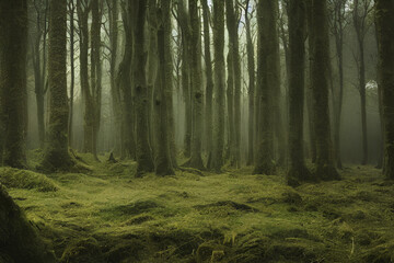 Fototapeta premium forest in fog created with Generative AI technology