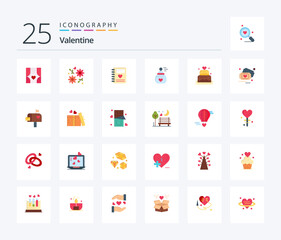 Valentine 25 Flat Color icon pack including notebook. day. love. valentines. wedding