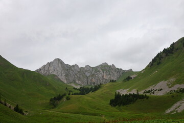 View on the Château d'Oche which is a mountain in the Chablais Alps in Haute-Savoie, France