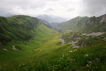 View from the Château d'Oche which is a mountain in the Chablais Alps in Haute-Savoie, France