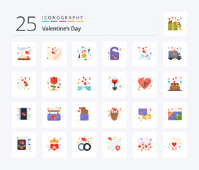 Valentines Day 25 Flat Color icon pack including dose. door tag. card. wedding. love