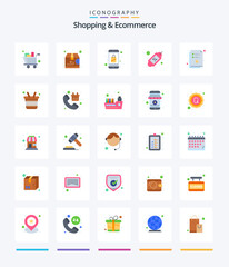Creative Shopping And Ecommerce 25 Flat icon pack  Such As checklist. discount. bag. tag. app