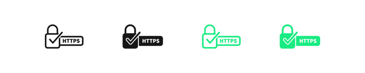 Fototapeta premium Https secure icon. Ssl safe symbol. Padlock with check mark signs. Certificate website symbols. Safety internet site icons. Black and green color. Vector sign.