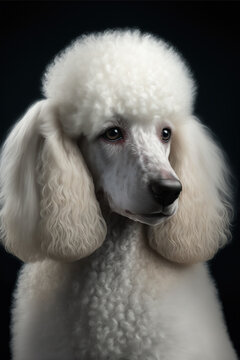 Generative AI of an illustration of a poodle dog in photo studio, realistic image with black background