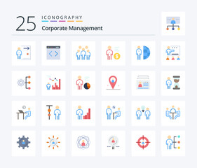Fototapeta na wymiar Corporate Management 25 Flat Color icon pack including money. management. website. business. people