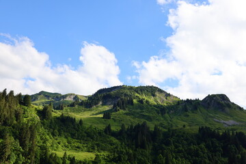 View from the Col de la Colombière which is a mountain pass in the Alps in the department of Haute-Savoie 