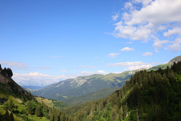 View from the Col de la Colombière which is a mountain pass in the Alps in the department of Haute-Savoie 