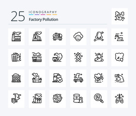 Factory Pollution 25 Line icon pack including deforestation. factory. carbone dioxide. pollution. health - obrazy, fototapety, plakaty