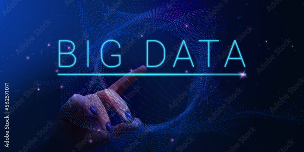 Aufkleber big data inscription on dark blue abstract cyberspace background. access networking connection and d