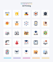 Creative 3d Printing 25 Flat icon pack  Such As printing. height. cube. 3d. printing