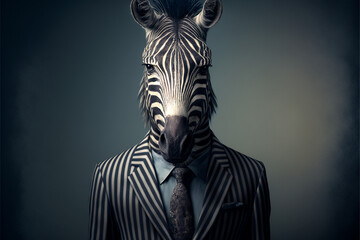 zebra man in business suit, AI generate