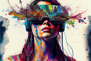 vr headset girl, not actual person,  abstract art, generative ai