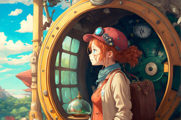 Obraz na płótnie Canvas anime time traveler red head girl