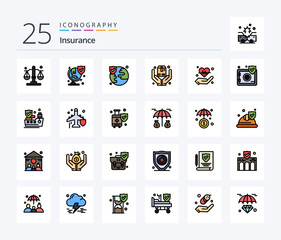 Insurance 25 Line Filled icon pack including heart. hold. insurance. hand. safe