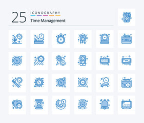 Time Management 25 Blue Color icon pack including cuckoo. home. sleep. clock. timer