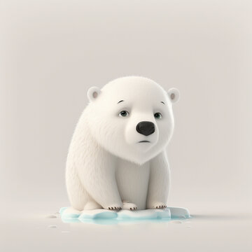 cute polar bear with climate change, AI generate