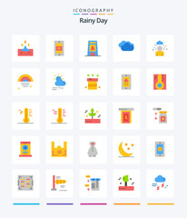 Creative Rainy 25 Flat icon pack  Such As cloud. rainy weather. signal. raining. cloud raining