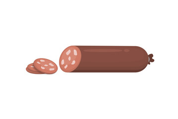 Salami sausage with fat. Sliced salami. Vector illustration
