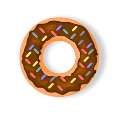 doughnut with chocolate glaze.sugar snack, extra calories concept. cartoon style on white pink background