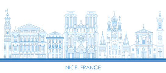 Fototapeta na wymiar Outline Skyline panorama of City of Nice, France - vector illustration