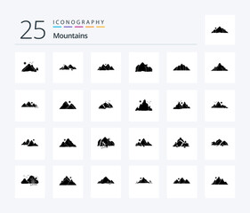 Mountains 25 Solid Glyph icon pack including hill. mountain. mountain. birds. hill