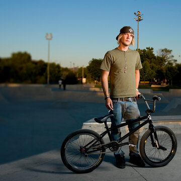 A BMX rider photographed at the Los Altos Skate Park in Albuquerque, N.M.