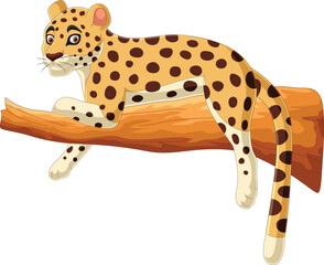 Cartoon leopard lying on a tree branch 
