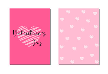 Valentines day with hearts pink card front and back on white backgrount,illustration,vector