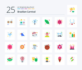 Fototapeta na wymiar Brazilian Carnival 25 Flat Color icon pack including necklace. floral. windmill. sunflower. quinn feather