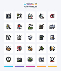 Creative Auction 25 Line FIlled icon pack  Such As diamond. hammer. job. auction. wine