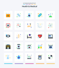 Fototapeta na wymiar Creative Health And Medical 25 Flat icon pack Such As medical insurance. test. capsule. science. flask