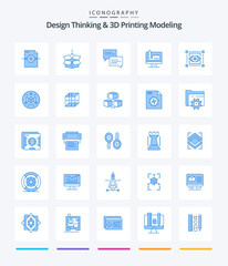 Creative Design Thinking And D Printing Modeling 25 Blue icon pack  Such As view. factory. chat. monitore. computer