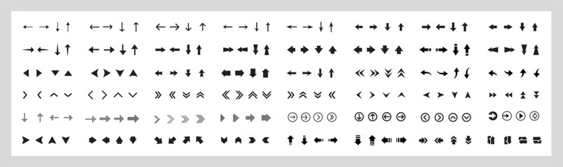 Fototapeta na wymiar Set of black vector arrows icons. Modern simple arrows. Collection different Arrows on flat style for web design. Arrow vector collection. 