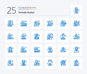Female Avatar 25 Blue Color icon pack including female player. playing football. writer. outdoor game. female player