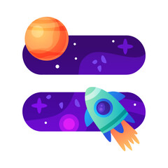 Space Equal Sign with Rocket and Starry Sky Vector Illustration