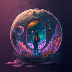 Living in a Bubble Magical Sphere digital painting made with Generative AI