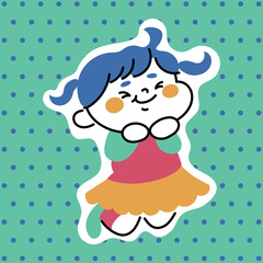 ジャンプするかわいい女の子のイラスト素材　白フチあり