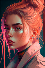 Portrait of a Modern Pretty Woman, digital painting made with Generative AI