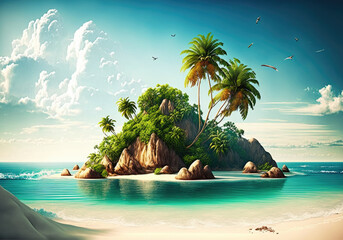 Obraz na płótnie Canvas lonely tropical island as holiday theme created with Generative AI technology
