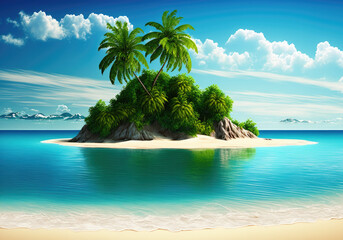 Fototapeta na wymiar lonely tropical island as holiday theme created with Generative AI technology
