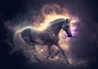 unicorn on space background created with Generative AI technology