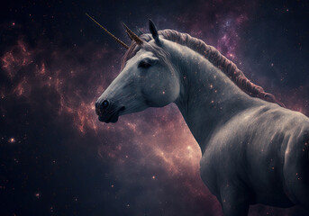 Obraz na płótnie Canvas unicorn on space background created with Generative AI technology
