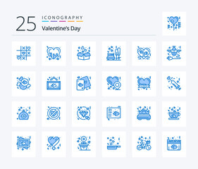 Fototapeta na wymiar Valentines Day 25 Blue Color icon pack including headphone. park. box. bench. love