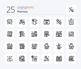 Pharmacy 25 Line icon pack including cotton swab. medical. scoop. calendar. medications