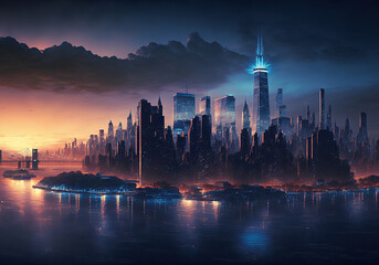 Naklejka premium beautiful city skyline in the afternoon created with Generative AI technology