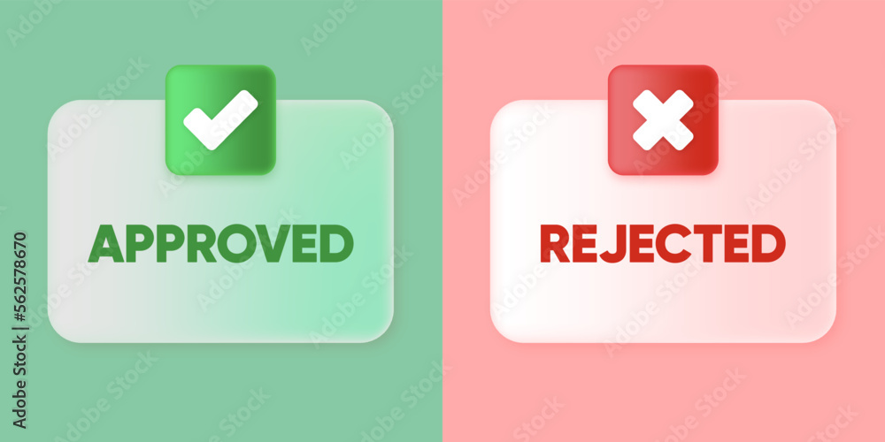Poster approved or rejected banner. green check mark and cross mark symbols icon element in square in 3d de
