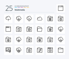 Multimedia 25 Line icon pack including window. app. storage. folder. favorite