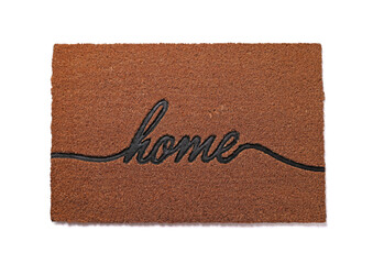 Fototapeta na wymiar Doormat with word Home isolated on white, top view
