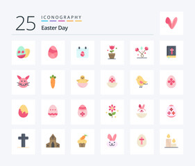 Easter 25 Flat Color icon pack including book. tulip. calender. plant. decoration
