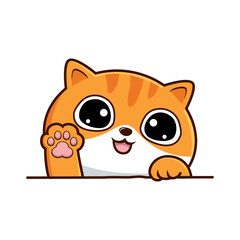 Tabby Cat Kawaii White Orange Cartoon - Cute Striped Cat Waving Paws Vector
